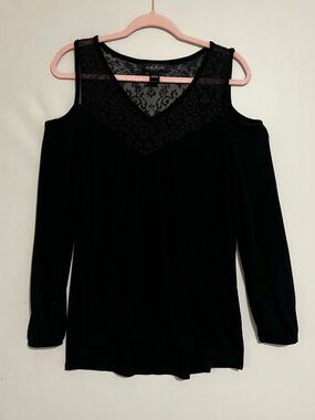 August Silk Womens Large Long Sleeve Cold Shoulder Dark Romantic Whimsigoth Mesh